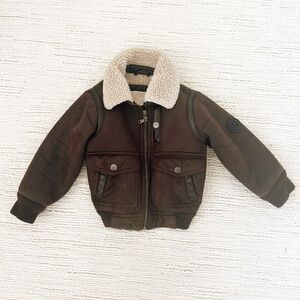 Michael Kors Boys Toddler 3T Brown Bomber Jacket Faux Leather Sherpa Aviator